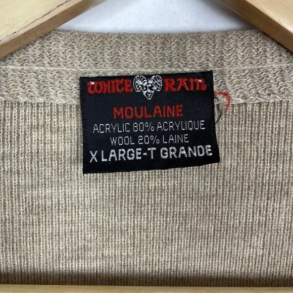 Vintage White Ram Wool Blend Button Down Cardigan Sweater Beige XL - Picture 2 of 3